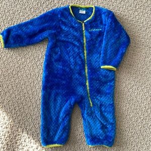 Columbia Toddler Boys fleece zippered onesie for outdoor wear, blue, sz 6-12M